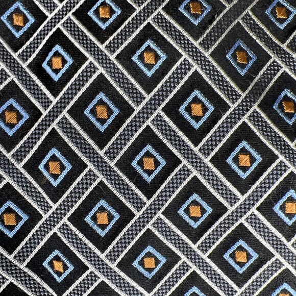 Henry Jacobson 100% Silk Hand Made Tie Men's Geometric Blue Square 4" x 61" - Picture 3 of 7